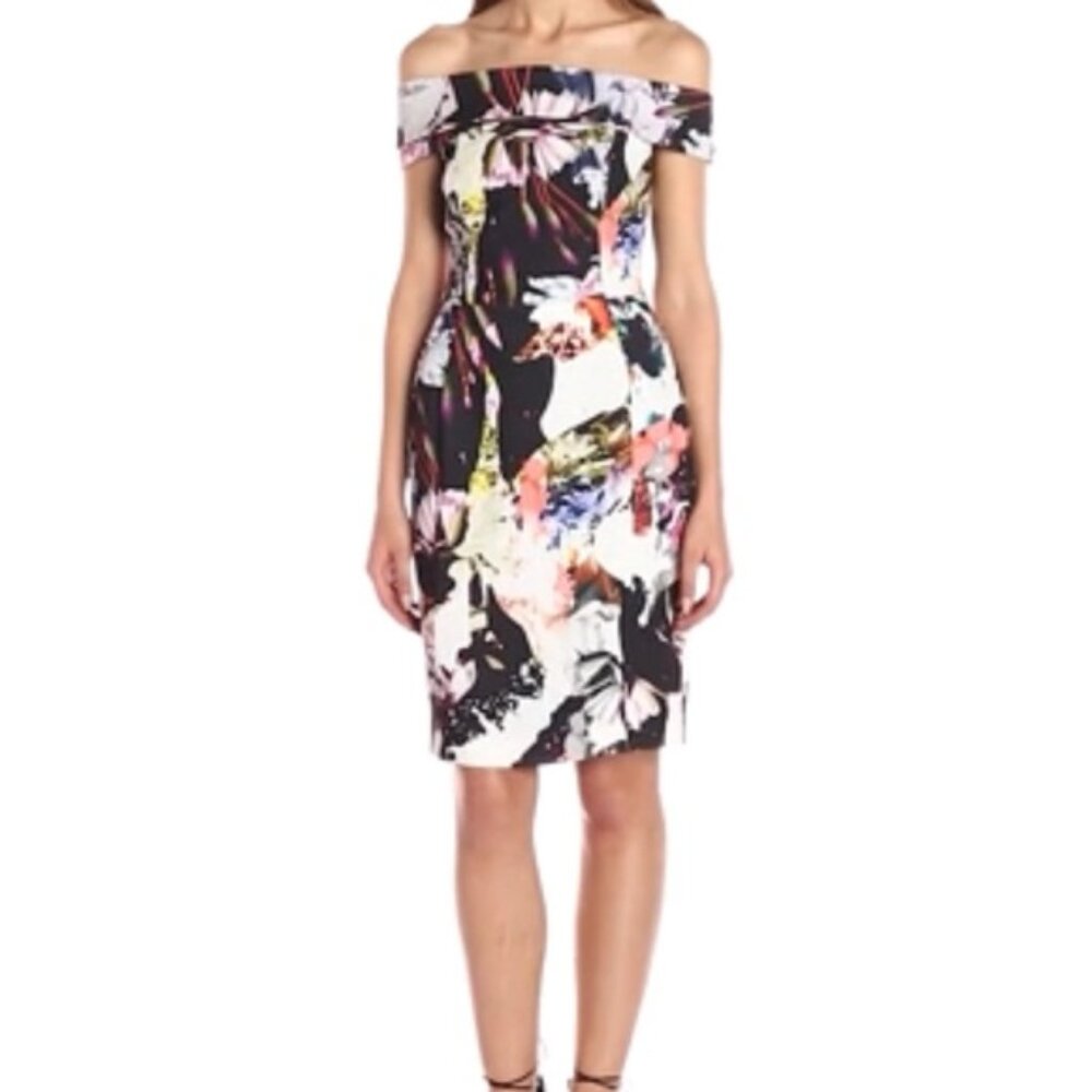 "NWT" Black Halo Visionn Quest Off Shoulder‎ Soto Floral Print Dress- Women's 10
